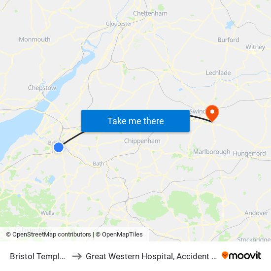 Bristol Temple Meads to Great Western Hospital, Accident And Emergency map