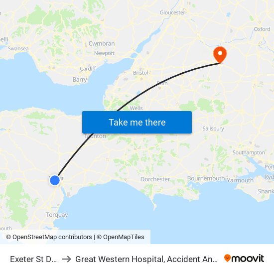 Exeter St Davids to Great Western Hospital, Accident And Emergency map