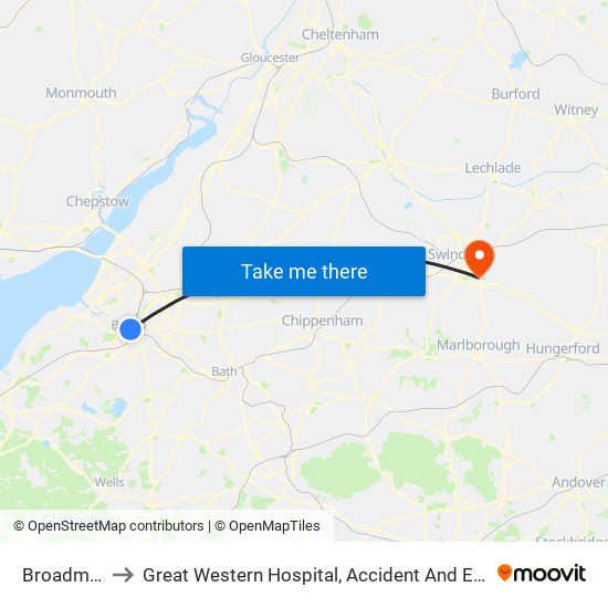 Broadmead to Great Western Hospital, Accident And Emergency map