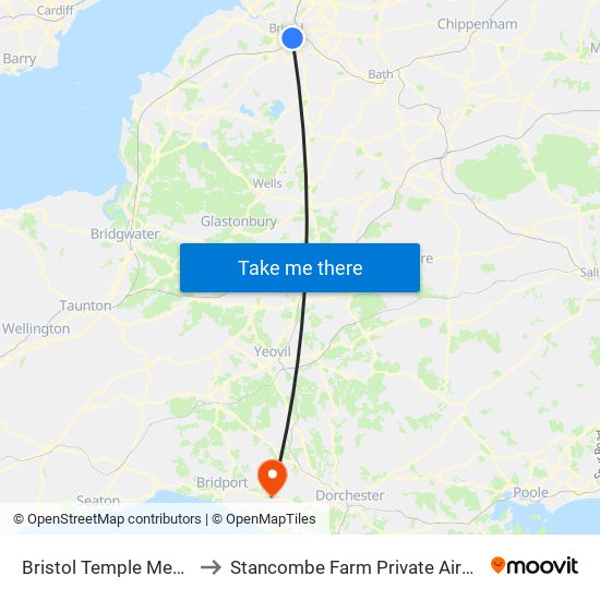 Bristol Temple Meads to Stancombe Farm Private Airstrip map