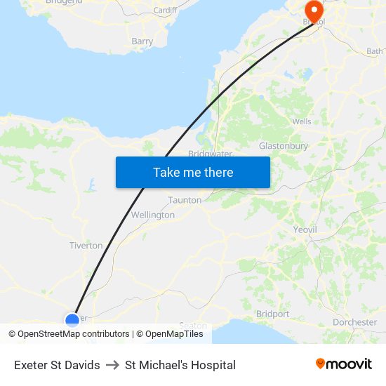 Exeter St Davids to St Michael's Hospital map