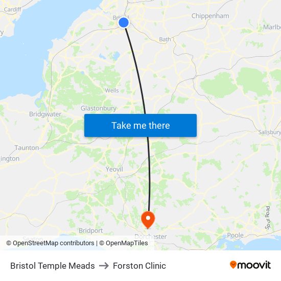 Bristol Temple Meads to Forston Clinic map