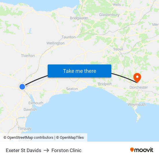 Exeter St Davids to Forston Clinic map