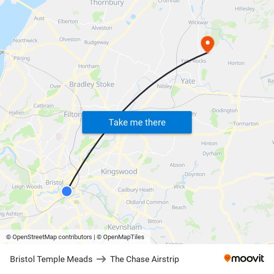 Bristol Temple Meads to The Chase Airstrip map