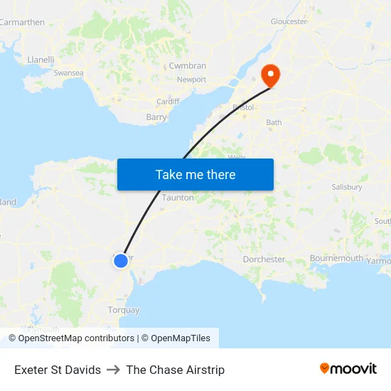 Exeter St Davids to The Chase Airstrip map