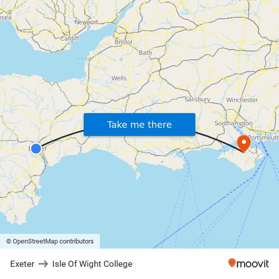 Exeter to Isle Of Wight College map