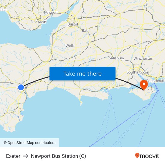 Exeter to Newport Bus Station (C) map