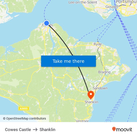 Cowes Castle to Shanklin map