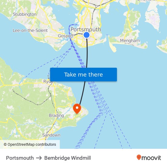 Portsmouth to Bembridge Windmill map