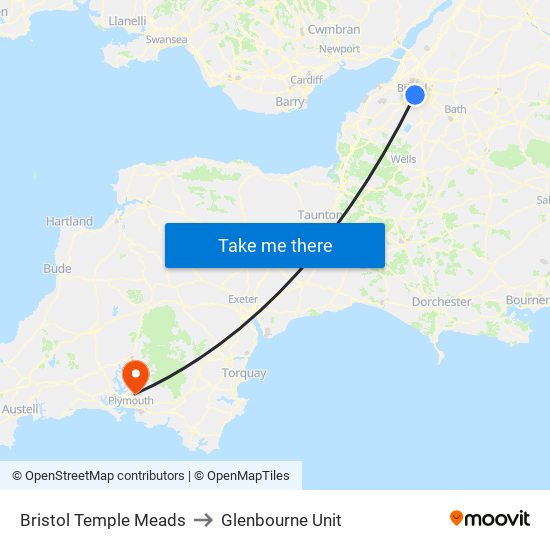 Bristol Temple Meads to Glenbourne Unit map