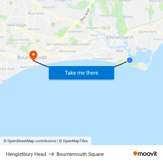 Hengistbury Head to Bournemouth Square map