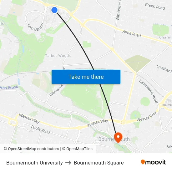 Bournemouth University to Bournemouth Square map