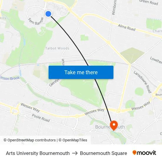 Arts University Bournemouth to Bournemouth Square map