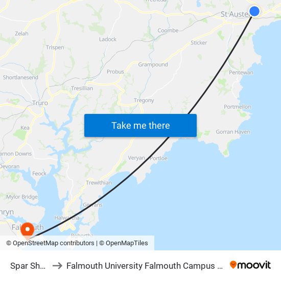 Spar Shop, Bethel to Falmouth University Falmouth Campus (formerly UCF Woodlane Campus) map