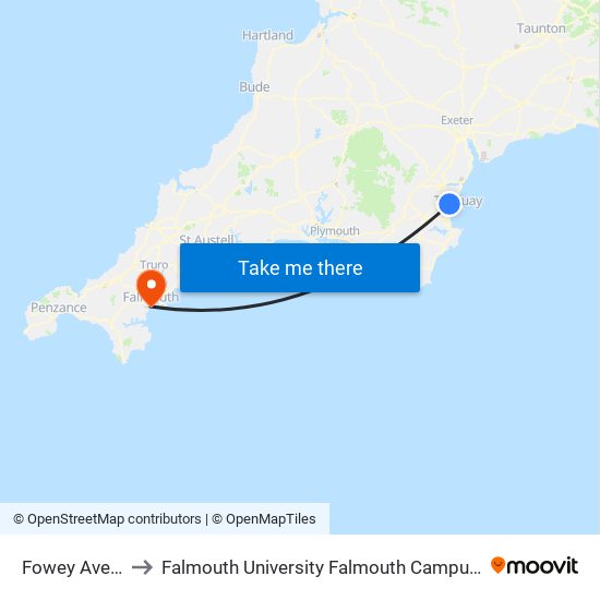 Fowey Avenue, Shiphay to Falmouth University Falmouth Campus (formerly UCF Woodlane Campus) map