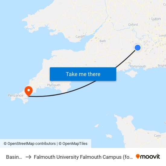 Basingstoke to Falmouth University Falmouth Campus (formerly UCF Woodlane Campus) map