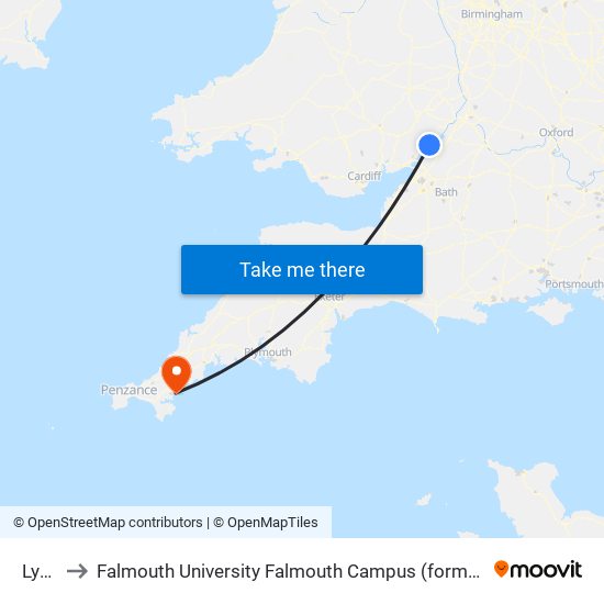 Lydney to Falmouth University Falmouth Campus (formerly UCF Woodlane Campus) map