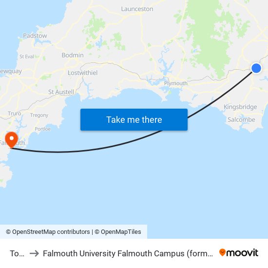 Totnes to Falmouth University Falmouth Campus (formerly UCF Woodlane Campus) map