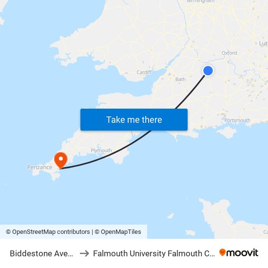 Biddestone Avenue West, Badbury Park to Falmouth University Falmouth Campus (formerly UCF Woodlane Campus) map