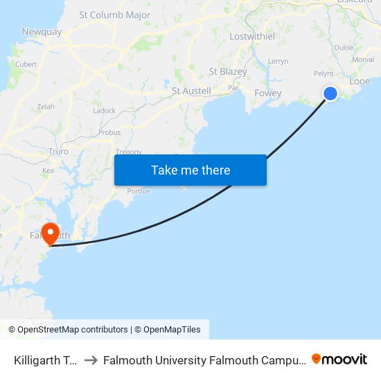 Killigarth Turn, Polperro to Falmouth University Falmouth Campus (formerly UCF Woodlane Campus) map