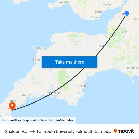 Shaldon Road, Horfield to Falmouth University Falmouth Campus (formerly UCF Woodlane Campus) map