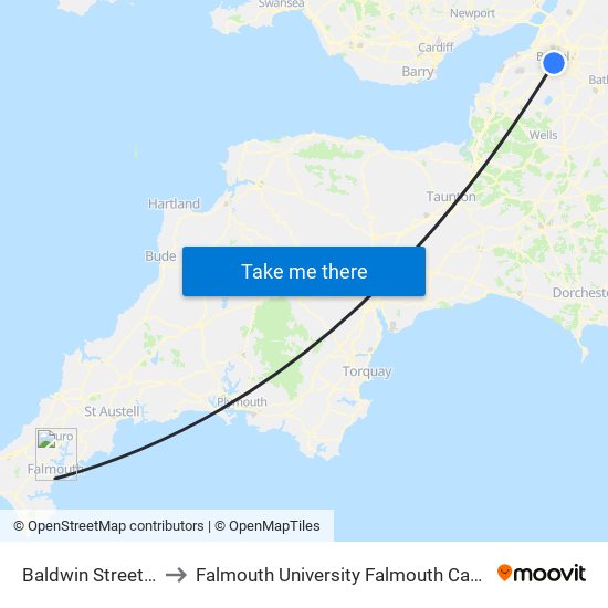 Baldwin Street, Bristol City Centre to Falmouth University Falmouth Campus (formerly UCF Woodlane Campus) map