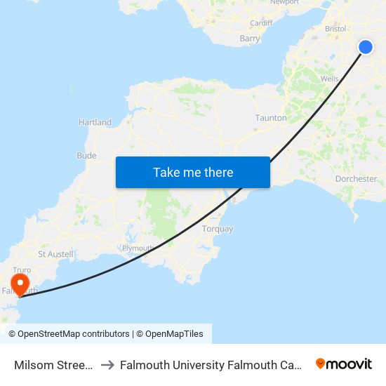 Milsom Street, Bath City Centre to Falmouth University Falmouth Campus (formerly UCF Woodlane Campus) map