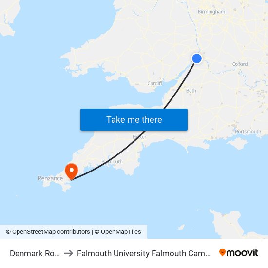 Denmark Road, Gloucester to Falmouth University Falmouth Campus (formerly UCF Woodlane Campus) map