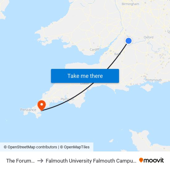 The Forum, Cirencester to Falmouth University Falmouth Campus (formerly UCF Woodlane Campus) map