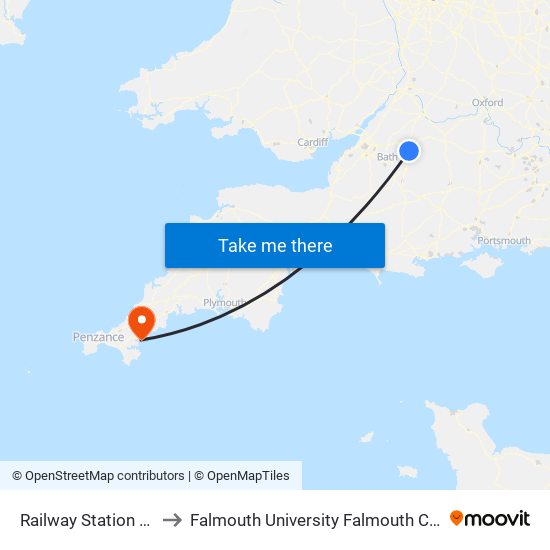 Railway Station Approach, Chippenham to Falmouth University Falmouth Campus (formerly UCF Woodlane Campus) map