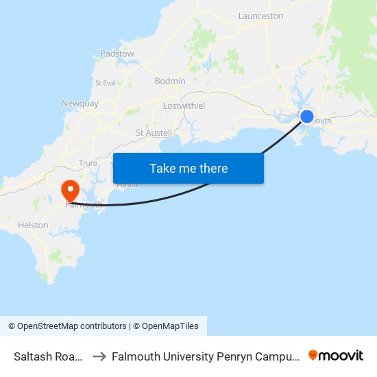 Saltash Road, Camels Head to Falmouth University Penryn Campus (formerly UCF Tremough Campus) map