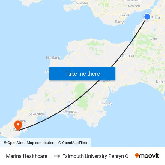 Marina Healthcare Centre, Portishead Harbour to Falmouth University Penryn Campus (formerly UCF Tremough Campus) map