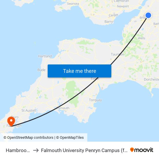 Hambrook, Frenchay to Falmouth University Penryn Campus (formerly UCF Tremough Campus) map
