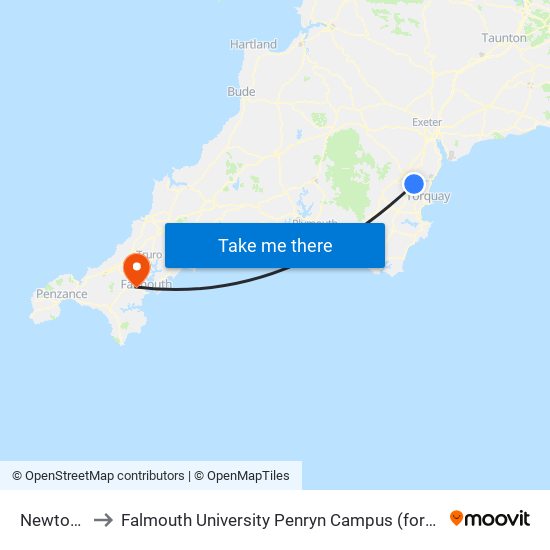 Newton Abbot to Falmouth University Penryn Campus (formerly UCF Tremough Campus) map