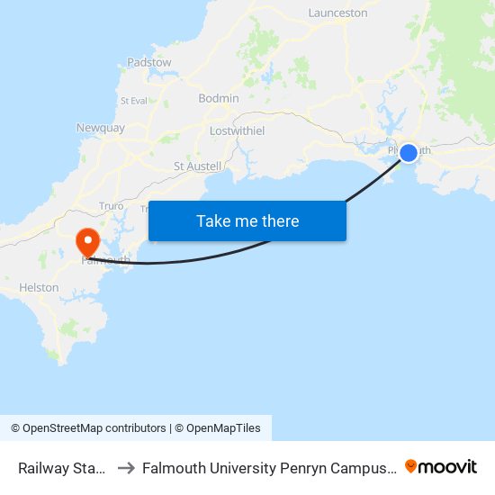 Railway Station, Plymouth to Falmouth University Penryn Campus (formerly UCF Tremough Campus) map