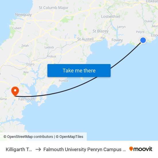 Killigarth Turn, Polperro to Falmouth University Penryn Campus (formerly UCF Tremough Campus) map