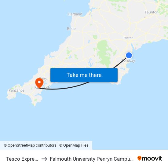 Tesco Express, Teignmouth to Falmouth University Penryn Campus (formerly UCF Tremough Campus) map