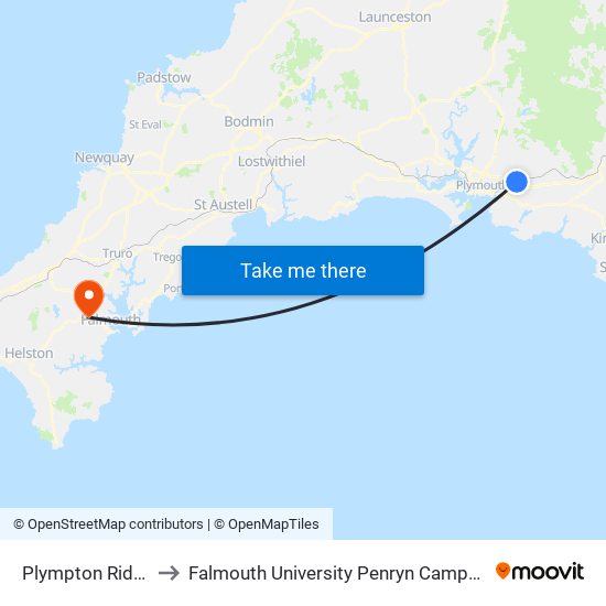 Plympton Ridgeway, Plympton to Falmouth University Penryn Campus (formerly UCF Tremough Campus) map