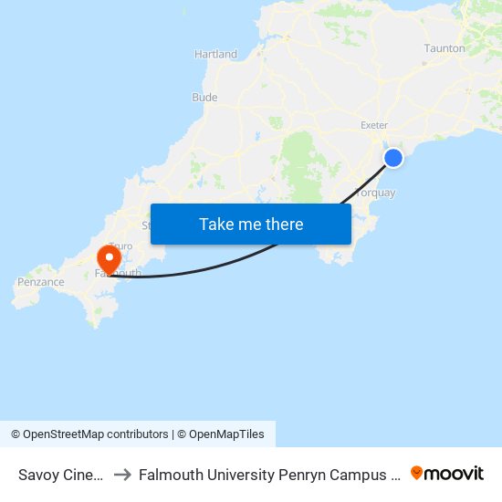 Savoy Cinema, Exmouth to Falmouth University Penryn Campus (formerly UCF Tremough Campus) map