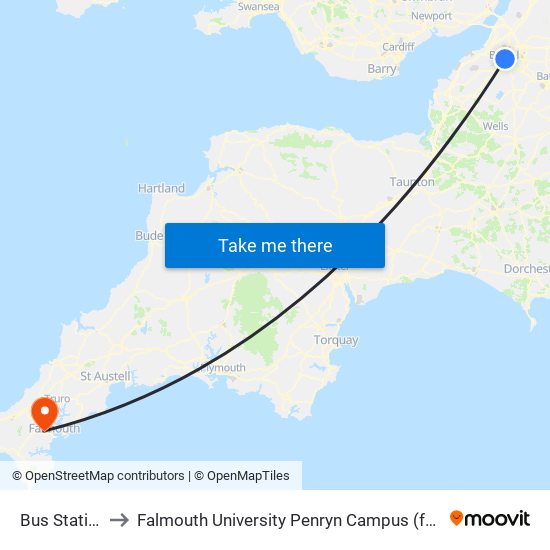 Bus Station, Bristol to Falmouth University Penryn Campus (formerly UCF Tremough Campus) map