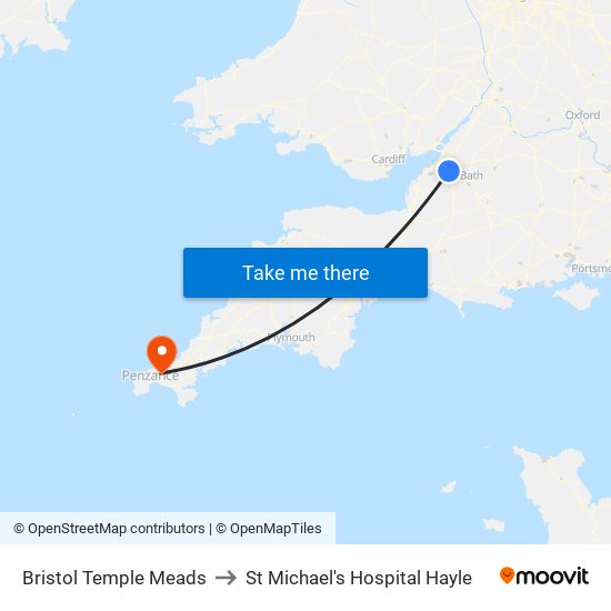 Bristol Temple Meads to St Michael's Hospital Hayle map
