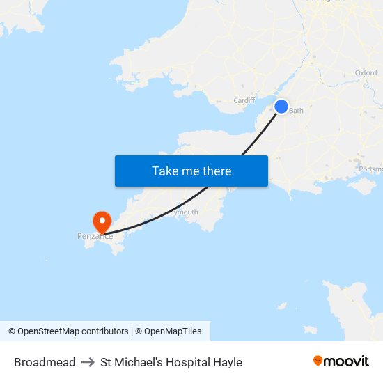 Broadmead to St Michael's Hospital Hayle map