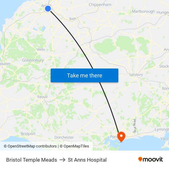 Bristol Temple Meads to St Anns Hospital map