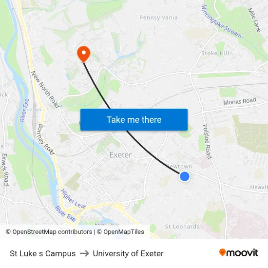 St Luke s Campus to University of Exeter map