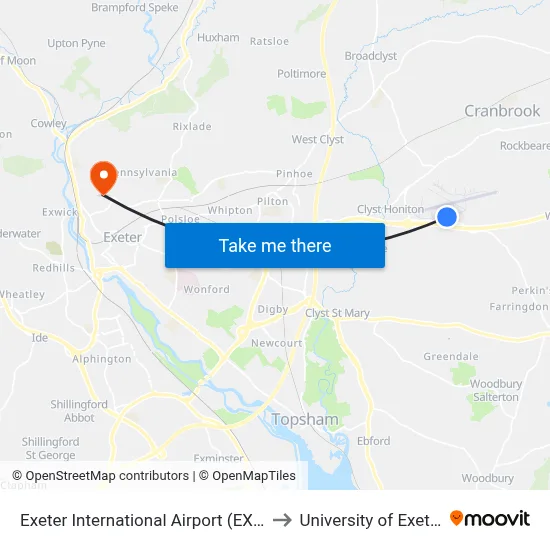 Exeter International Airport (EXT) to University of Exeter map