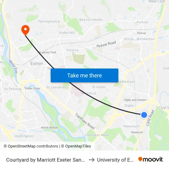 Courtyard by Marriott Exeter Sandy Park to University of Exeter map