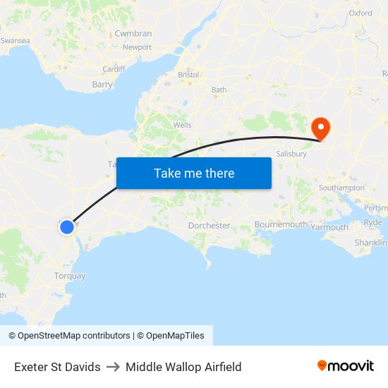 Exeter St Davids to Middle Wallop Airfield map