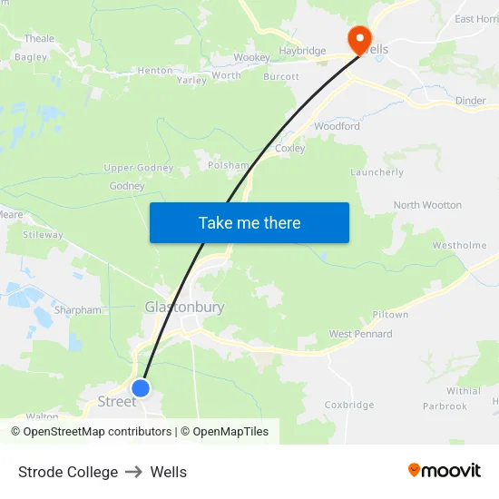 Strode College to Wells map