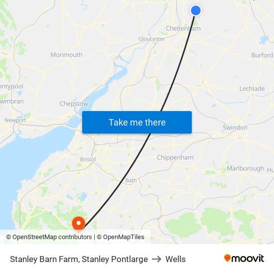 Stanley Barn Farm, Stanley Pontlarge to Wells map