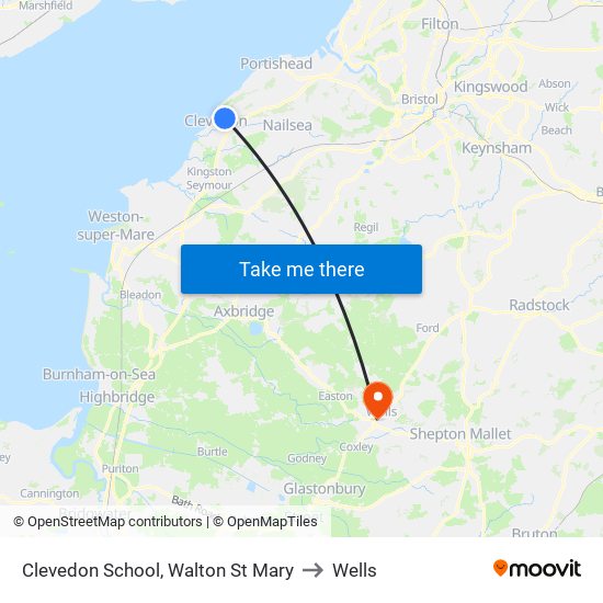 Clevedon School, Walton St Mary to Wells map